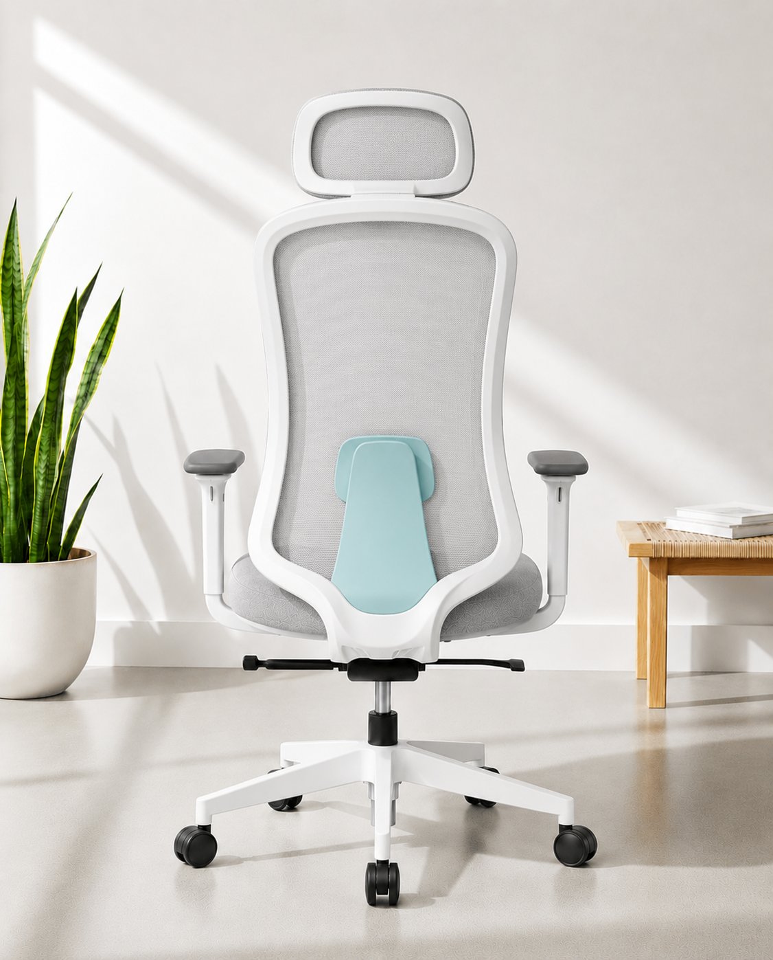 Rear view of black Ace HB high-back executive mesh office chair showing mesh backrest, integrated headrest and aluminium swivel base – Kazuri Store