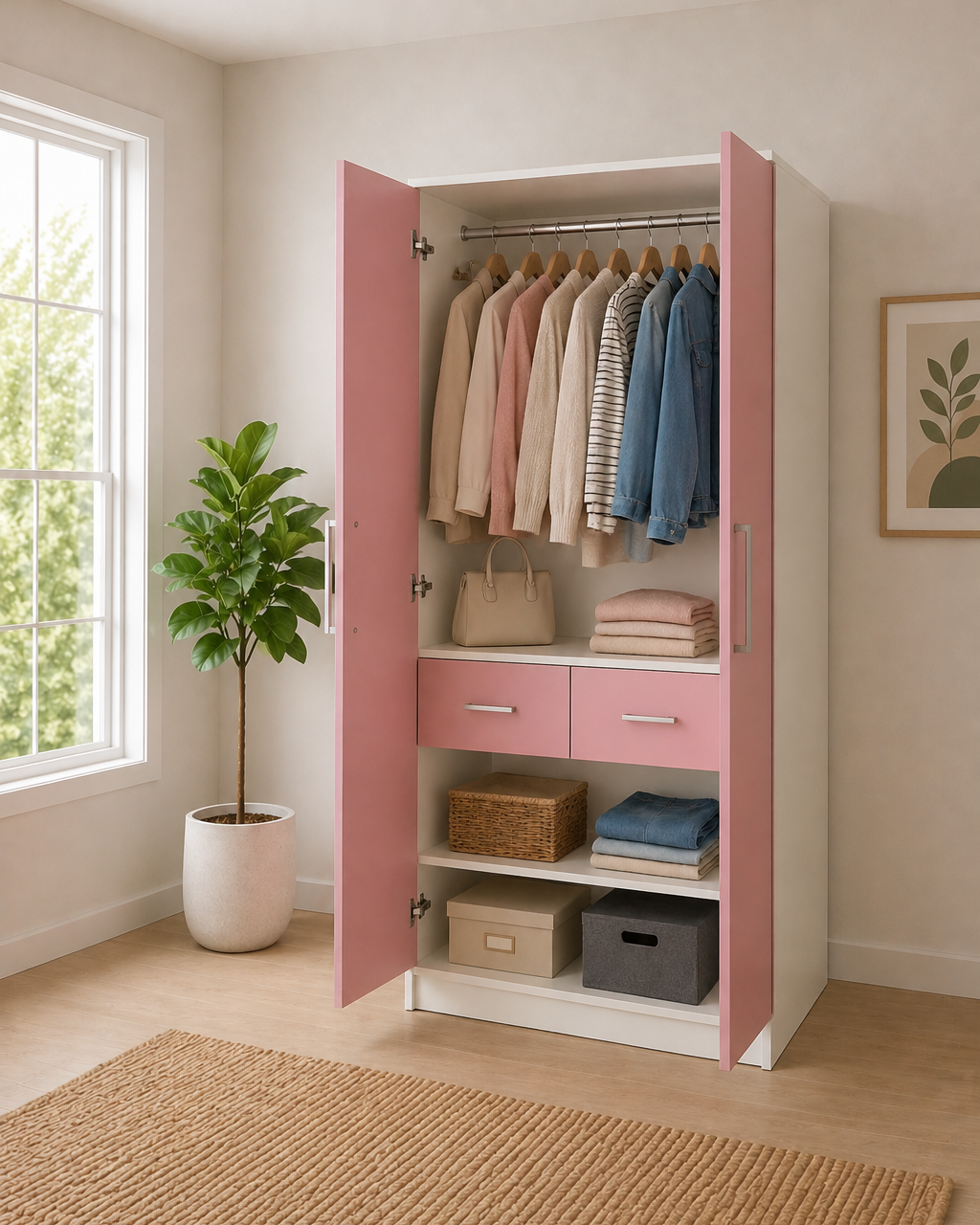 Pink and White 2 Door Wardrobe
