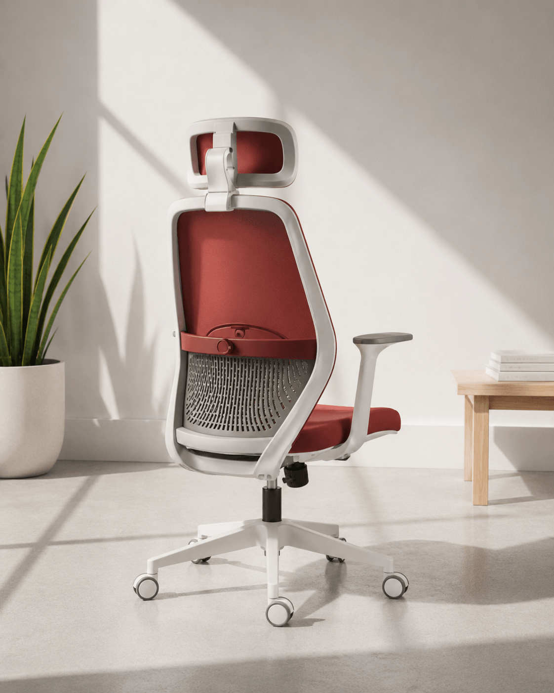 Rear view of black high-back ergonomic revolving office chair with moulded foam seat, adjustable armrests and hydraulic gas lift nylon base – Flex HB by Kazuri