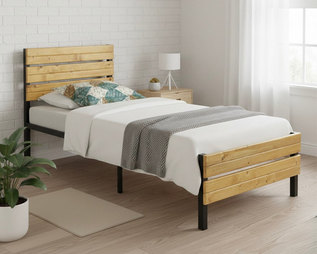 Metal Single Bed with Pine Slats SMB 761