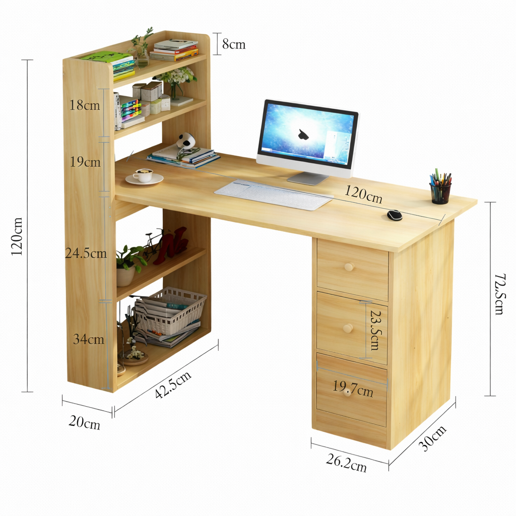 Modern Computer Desk with Storage Shelves & Drawers SMT 13