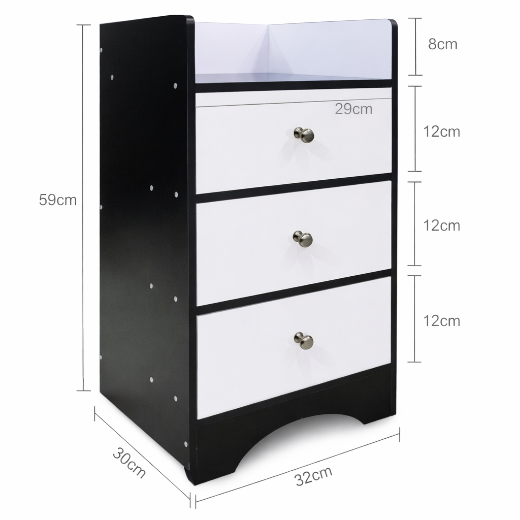 Modern Bedside Table with 3 Drawers SMT 23 (Black)