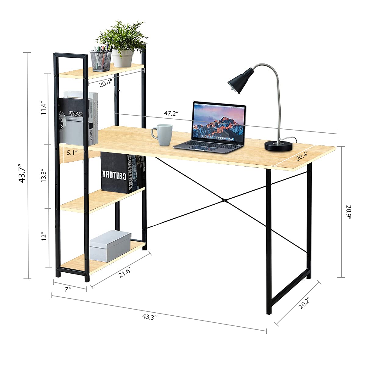 Computer Desk with Built-In Bookshelf & Storage Shelves SMT 25