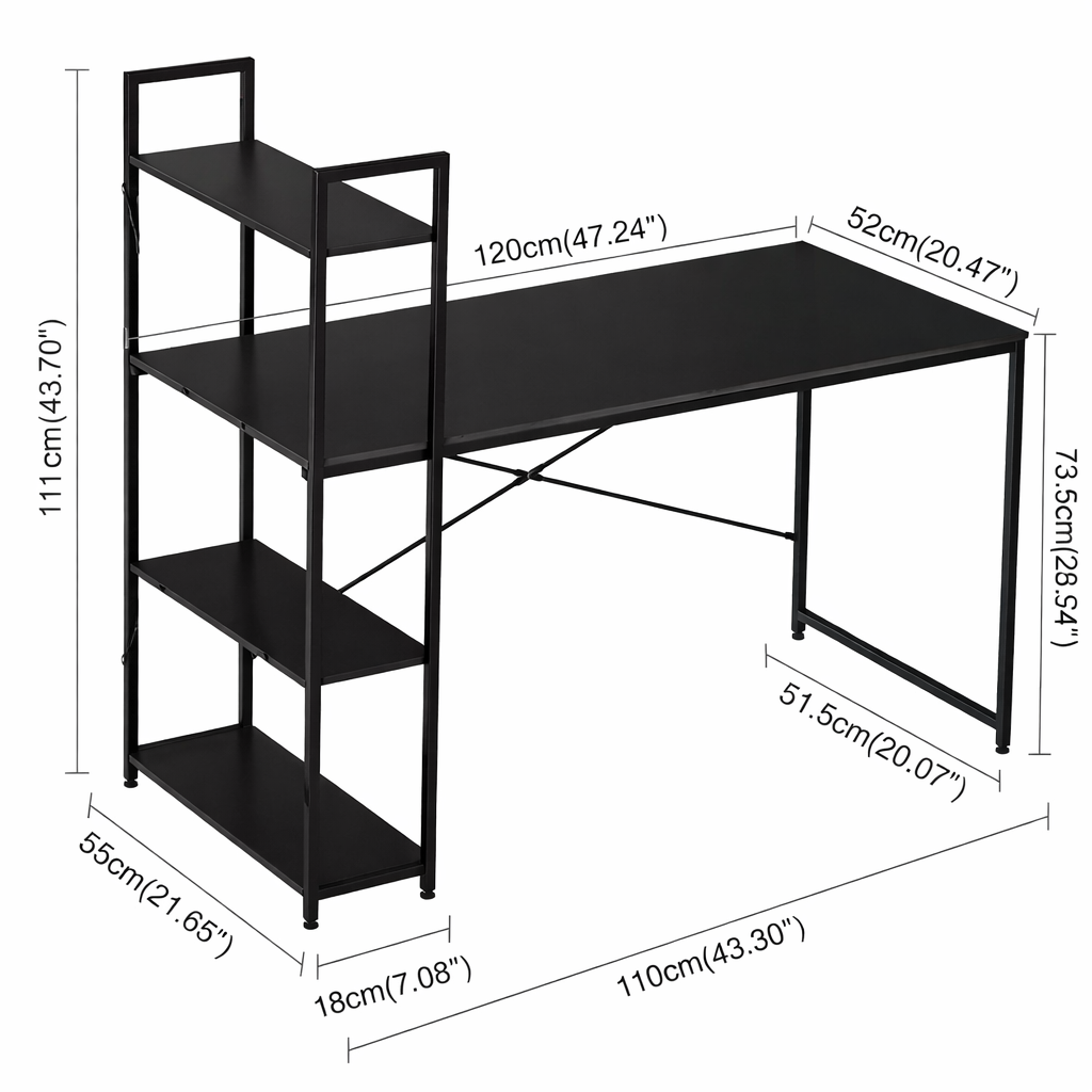 Modern Wooden Workstation Desk with Metal Frame & 4 Storage Shelves SMT 54