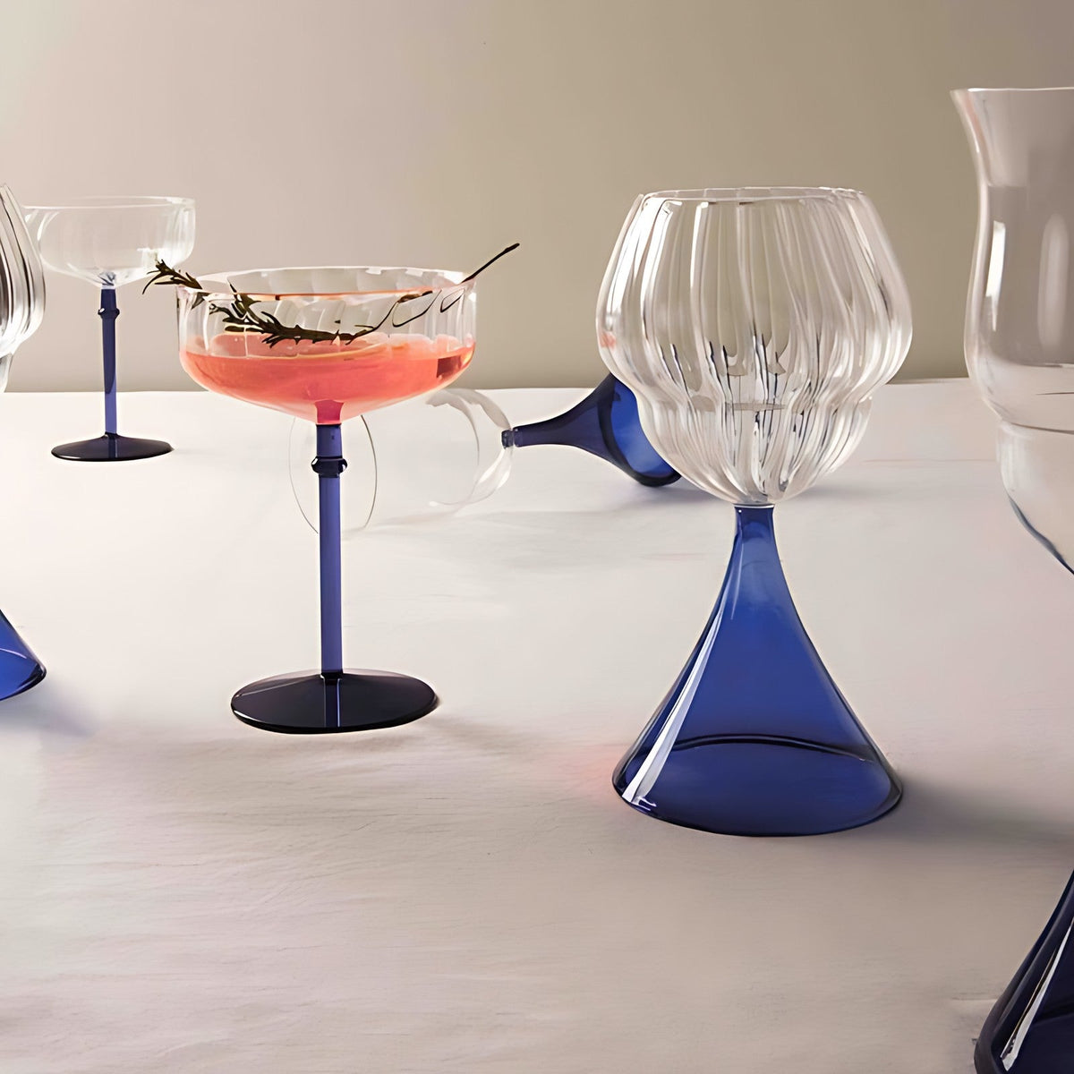Elysian Wine Glasses with Blue Stem by Kazuri, photo 4 of 4