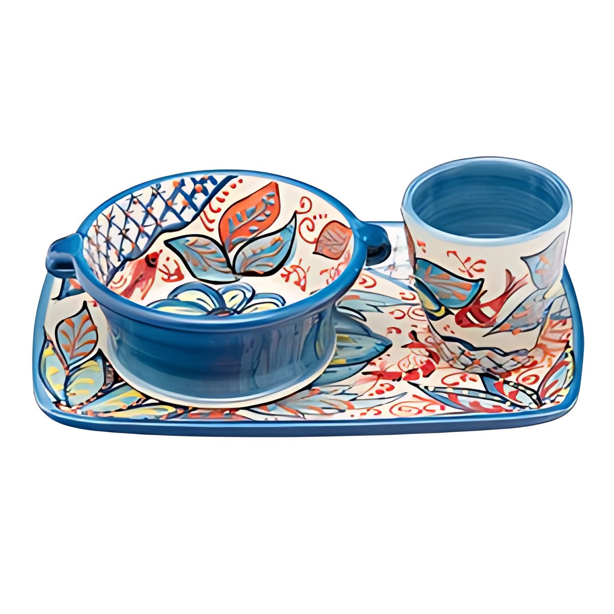 Spanish Pottery Soup Bowl, Mug and Tray Set by Kazuri