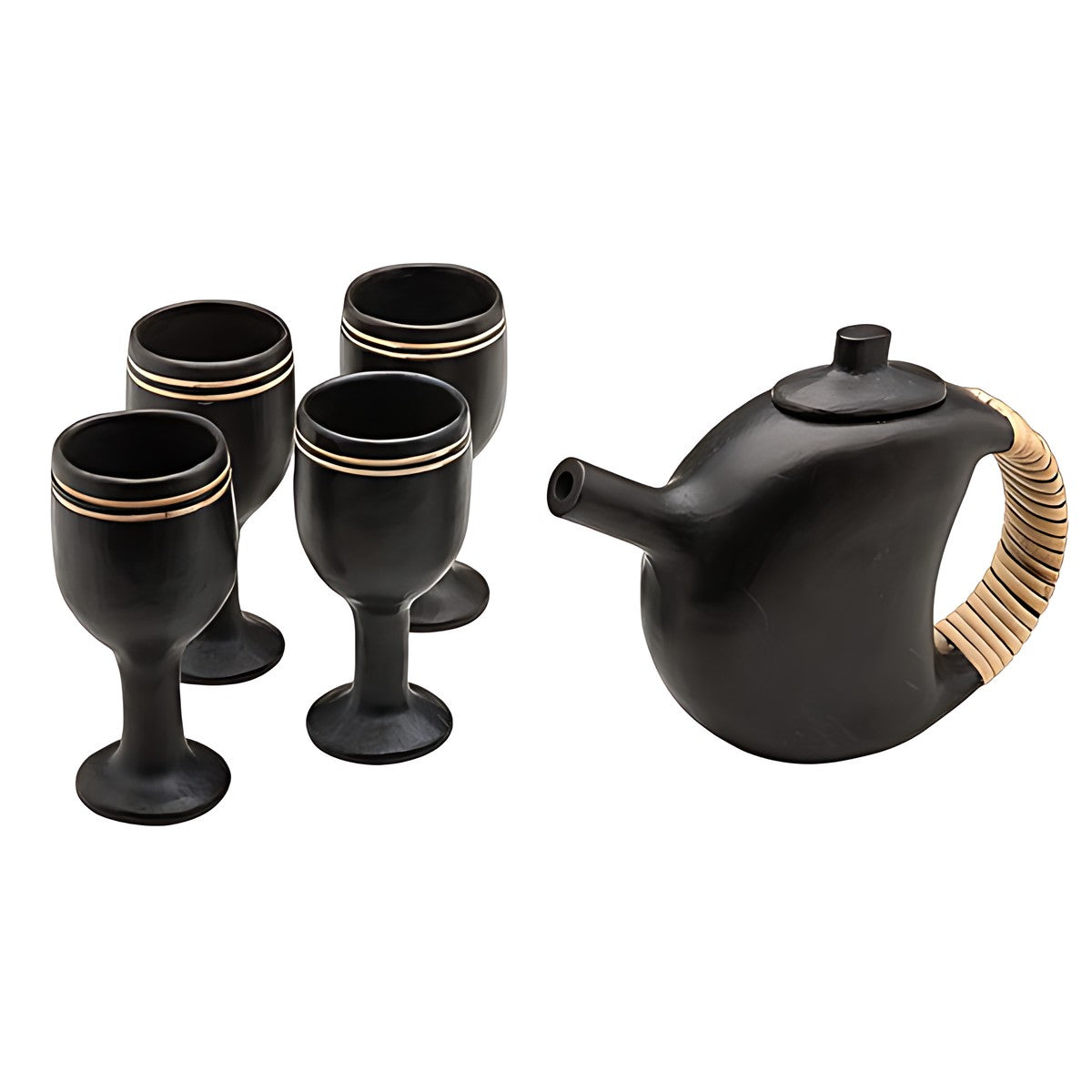 Longpi Black Pottery Wine Set with Teapot-Style Jug by Kazuri