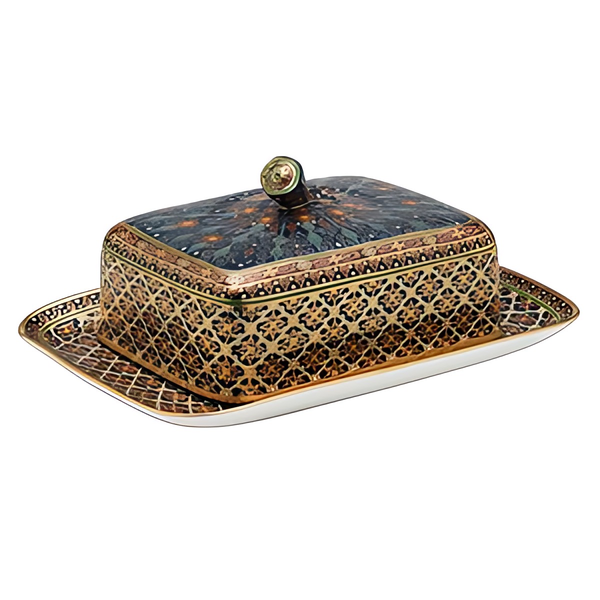 Benjarong Porcelain Covered Dish with Tray by Kazuri