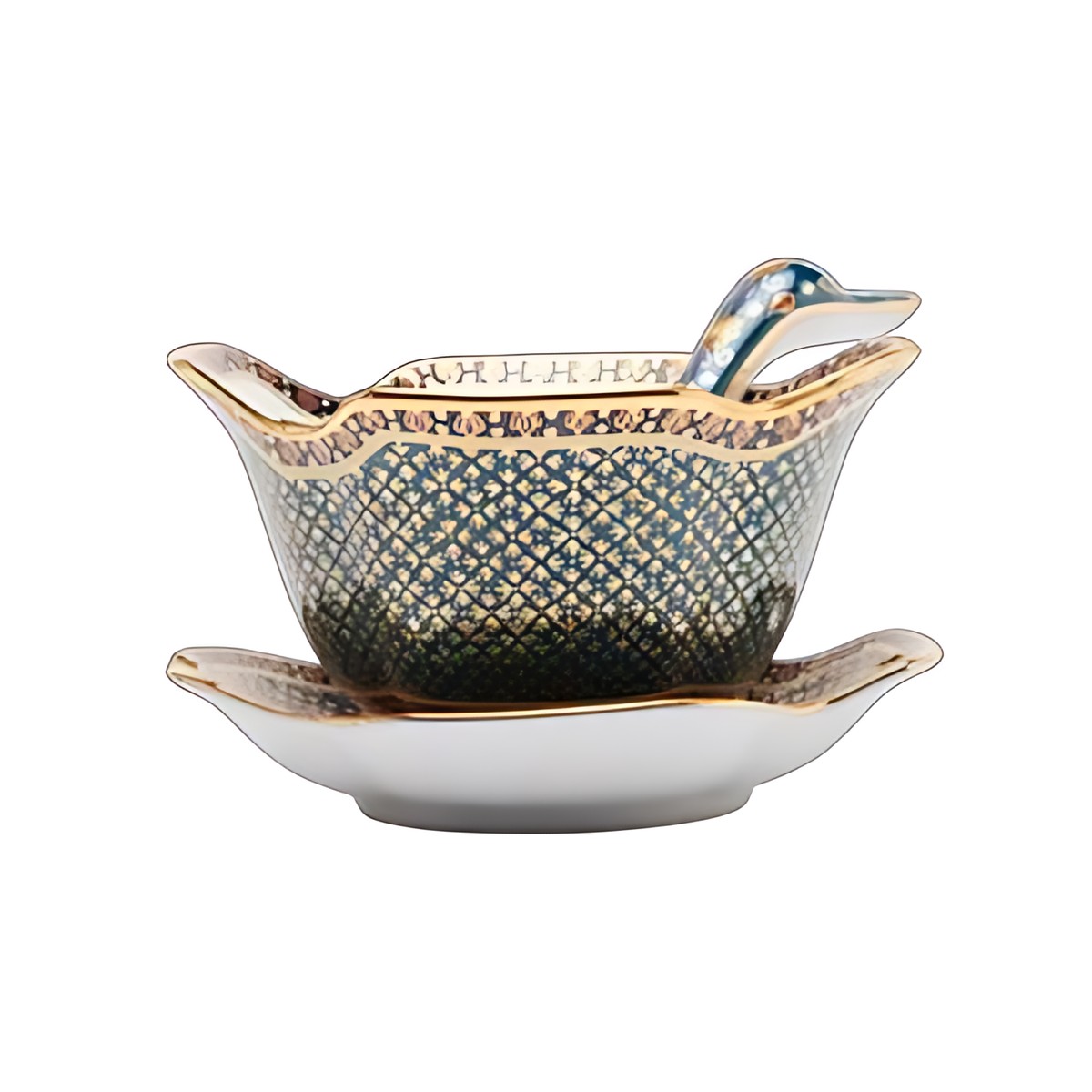 Benjarong Soup Bowl with Saucer and Spoon by Kazuri