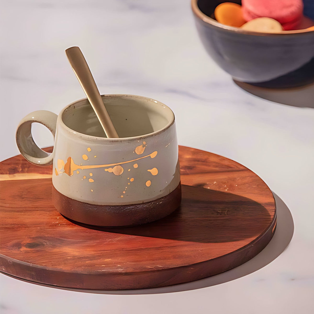 Small Round Acacia Wood Serving Board with Handle by Kazuri, photo 4 of 4