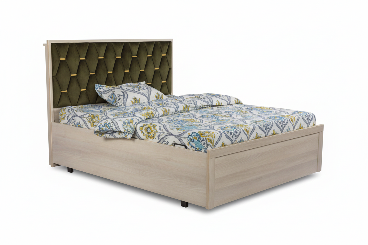 Wooden Double Bed with Metal Frame SMB 752
