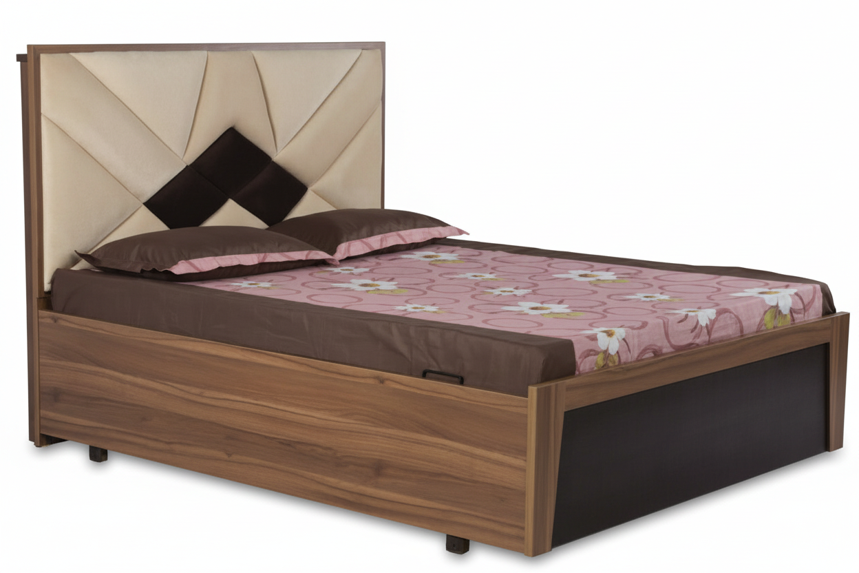 Wooden Double Bed with Metal Frame SMB 753