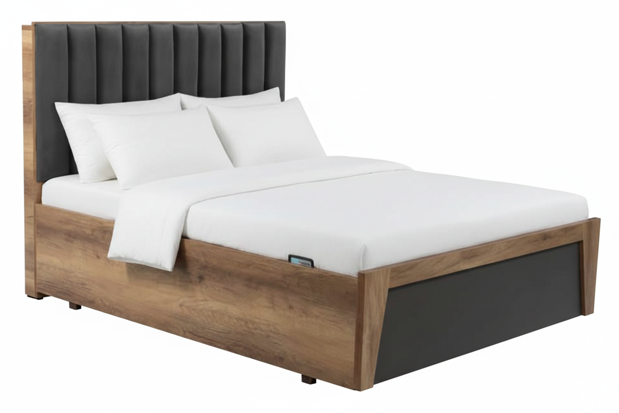 Wooden Double Bed with Metal Frame SMB 754