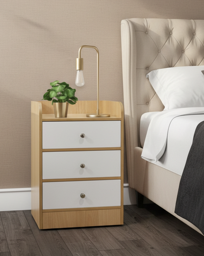 Modern Bedside Table with 3 Drawers SMT 23 (Brown)