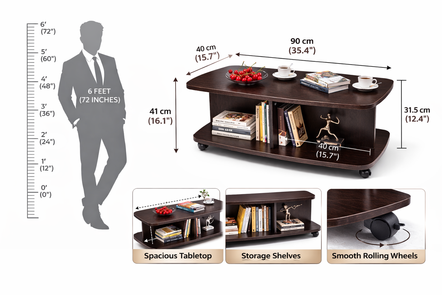 Wooden Coffee Table - Dark Brown SM 98
