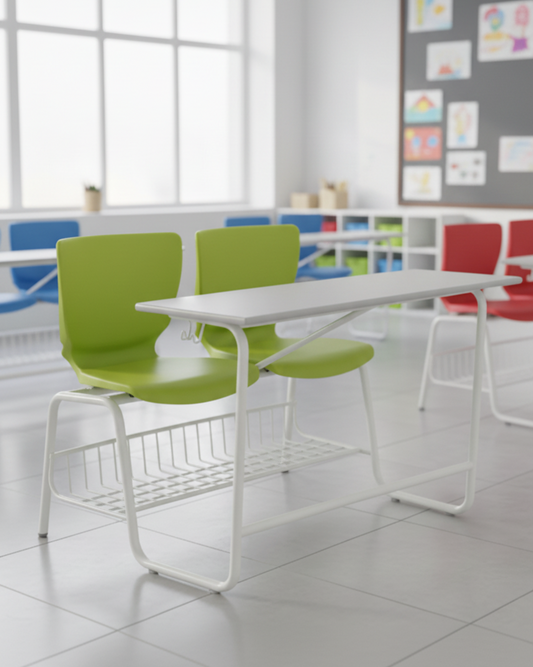 2 Seater School Table and Chair with Books Basket  SC 282 (42")