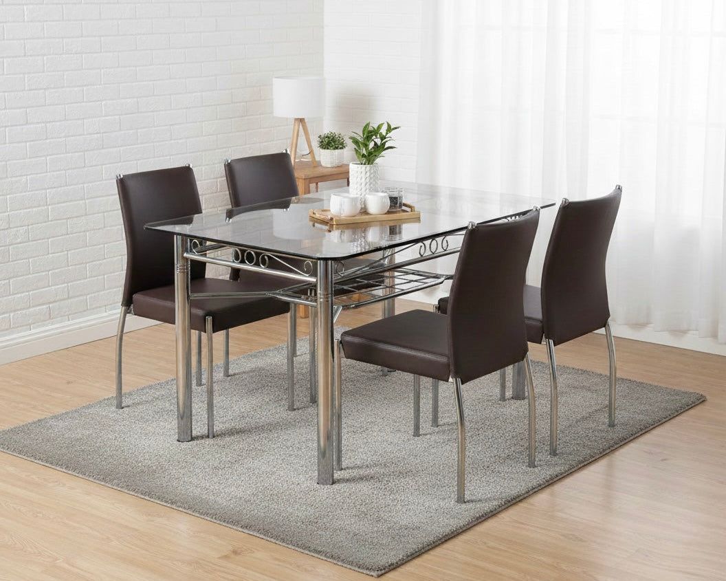 Stainless Steel Dining Table with Glass Top SMT 315 / 91