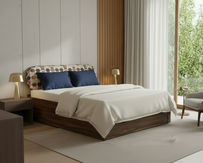 Wooden Double Bed with Metal Frame SMB 199