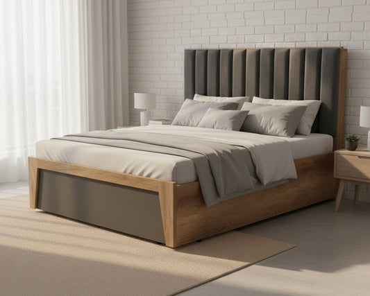 Wooden Double Bed with Metal Frame SMB 754