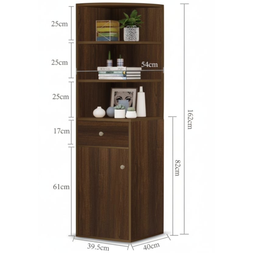 Wooden Multipurpose Corner Display Cabinet with Drawer Storage SM 559