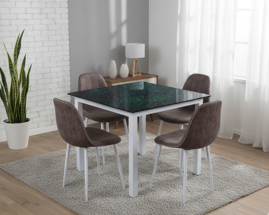 Metal Square Dining Table Set SMT with Marble Finish 319
