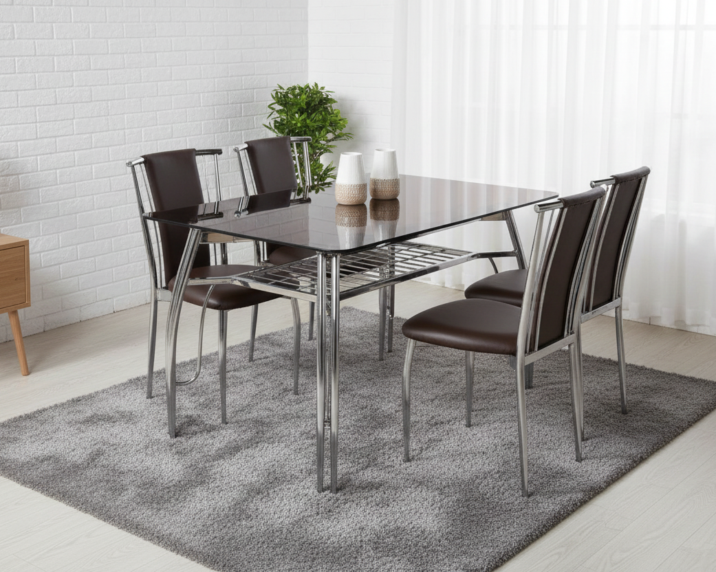Stainless Steel Dining Table with Glass Top SMT 302 / 79