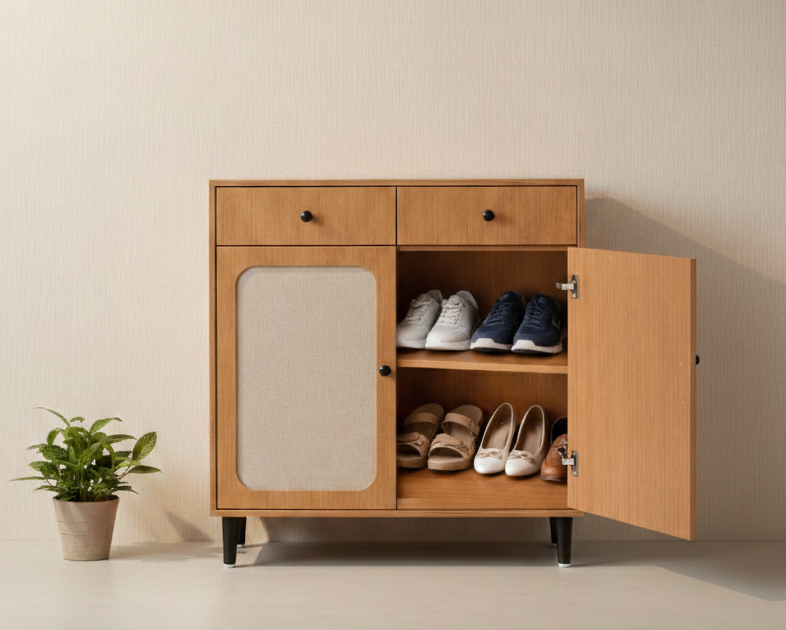 Wooden Shoe Rack with Drawers