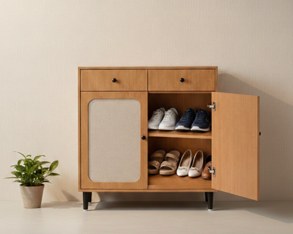 Wooden Shoe Rack with Drawers