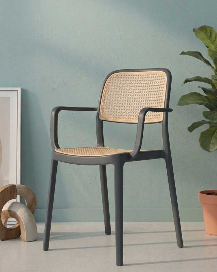Cane Cafeteria Chair with Handle