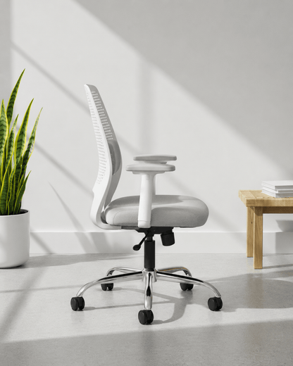 Side view of Hive MB mid-back ergonomic office chair showing foam seat depth and gas lift column – Kazuri Store
