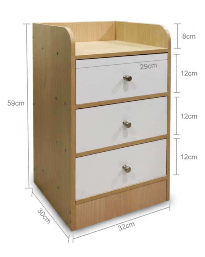 Modern Bedside Table with 3 Drawers SMT 23 (Brown)