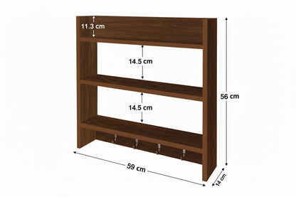 Multipurpose Wall Mounted Shelf with Key Hooks (Dark Brown) - SM 61