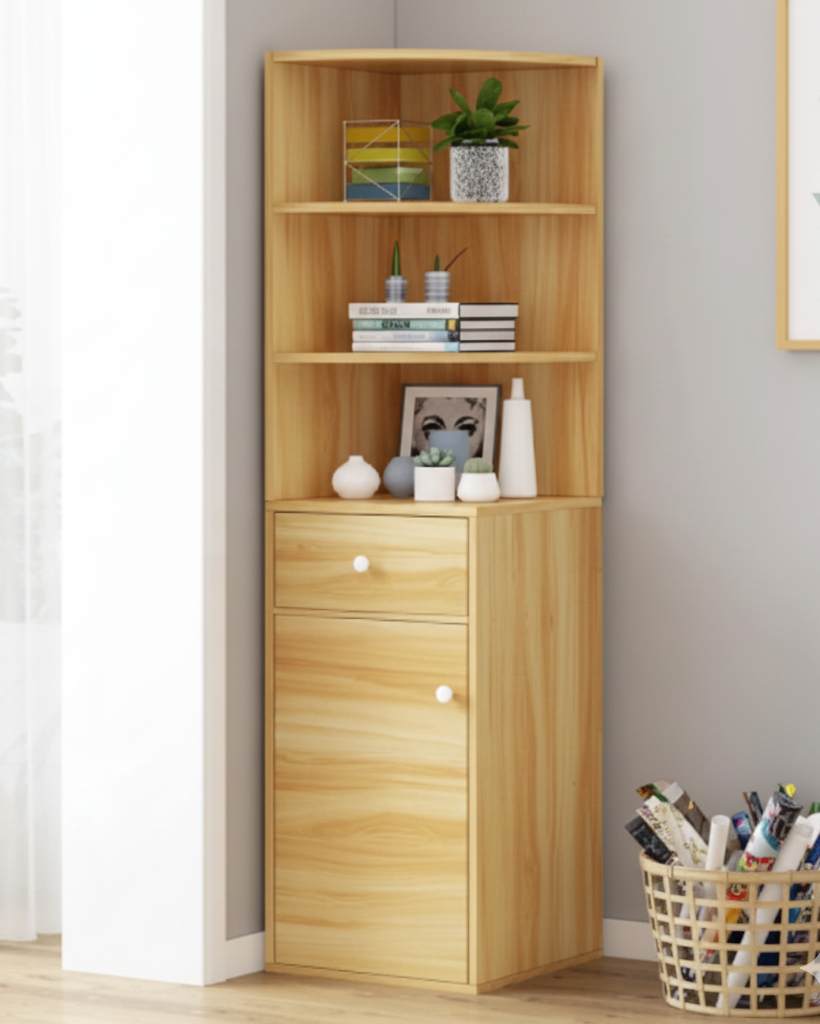 Wooden Multipurpose Corner Display Cabinet with Drawer Storage SM 559