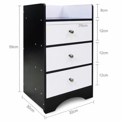 Modern Bedside Table with 3 Drawers SMT 23 (Black)