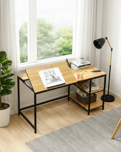 Modern Adjustable Drafting & Study Desk with Storage Shelves SMT 53