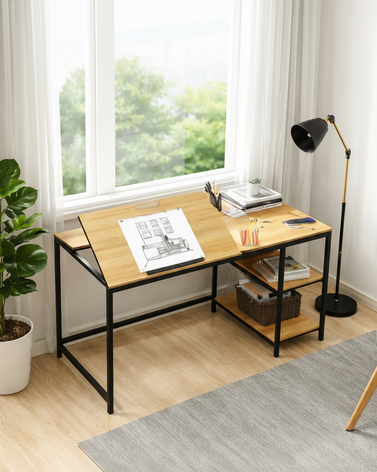 Modern Adjustable Drafting & Study Desk with Storage Shelves SMT 53