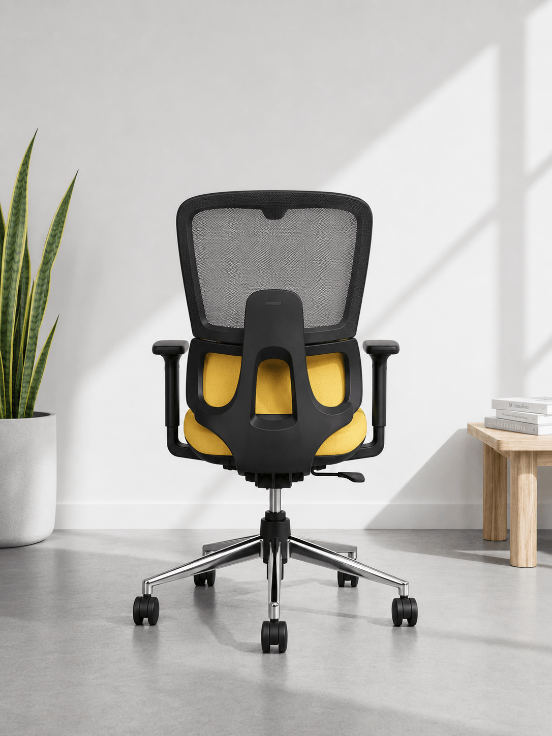 Side view of Prime MB mid back office chair showing cushioned lumbar pad, Korean wire mesh back and crystal chrome 5-star base – Kazuri Store