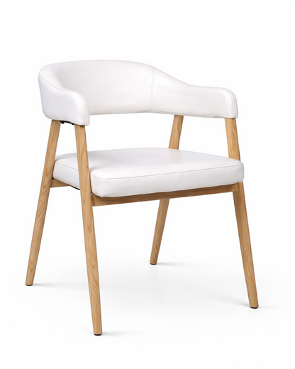White chair with wooden legs on a white background