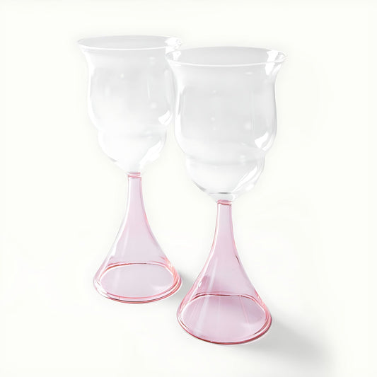 Blush Wine Glasses with Pink Stem by Kazuri
