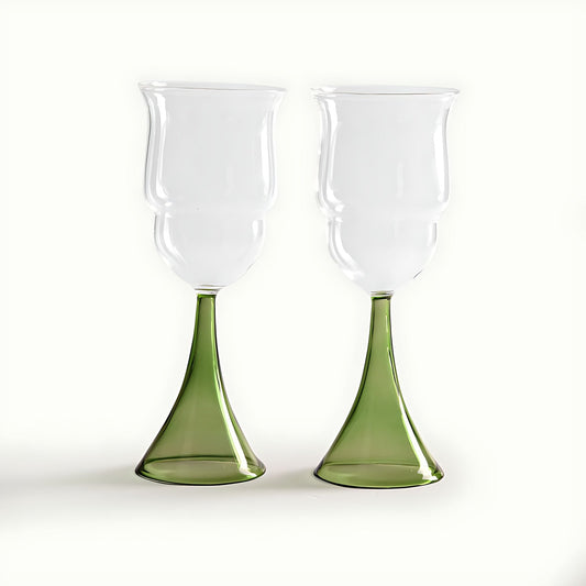 Coucal Wine Glasses with Olive Green Stem by Kazuri