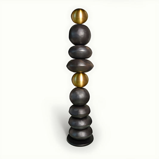 Glint Tall Serpentine Stone and Brass Totem Sculpture by Kazuri