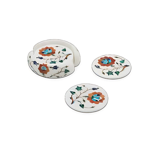 Marble Inlay Coaster Set with Holder by Kazuri