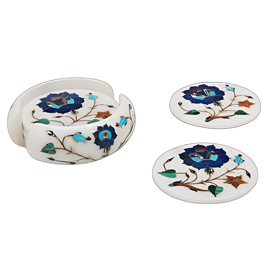 Marble Inlay Coaster Set with Holder by Kazuri