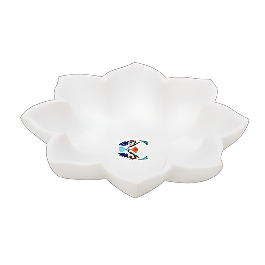 Marble Lotus Bowl with Floral Inlay by Kazuri