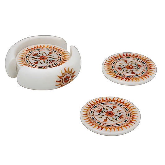Marble Inlay Coaster Set with Holder by Kazuri