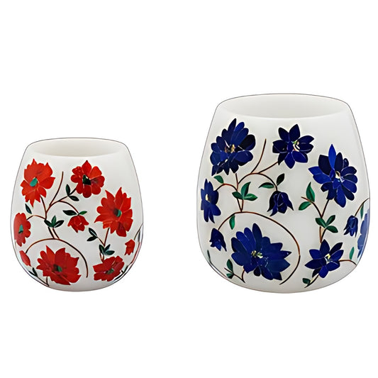 Marble Inlay Round Votives by Kazuri