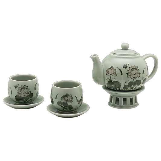 Celadon Lotus Tea Set with Warmer by Kazuri