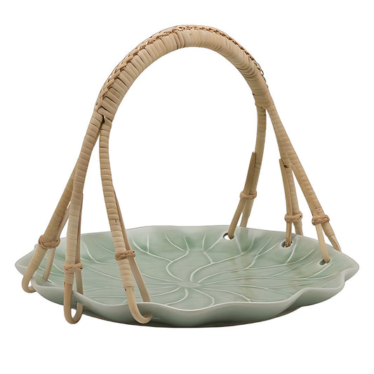 Celadon Lotus Leaf Platter with Cane Handle by Kazuri