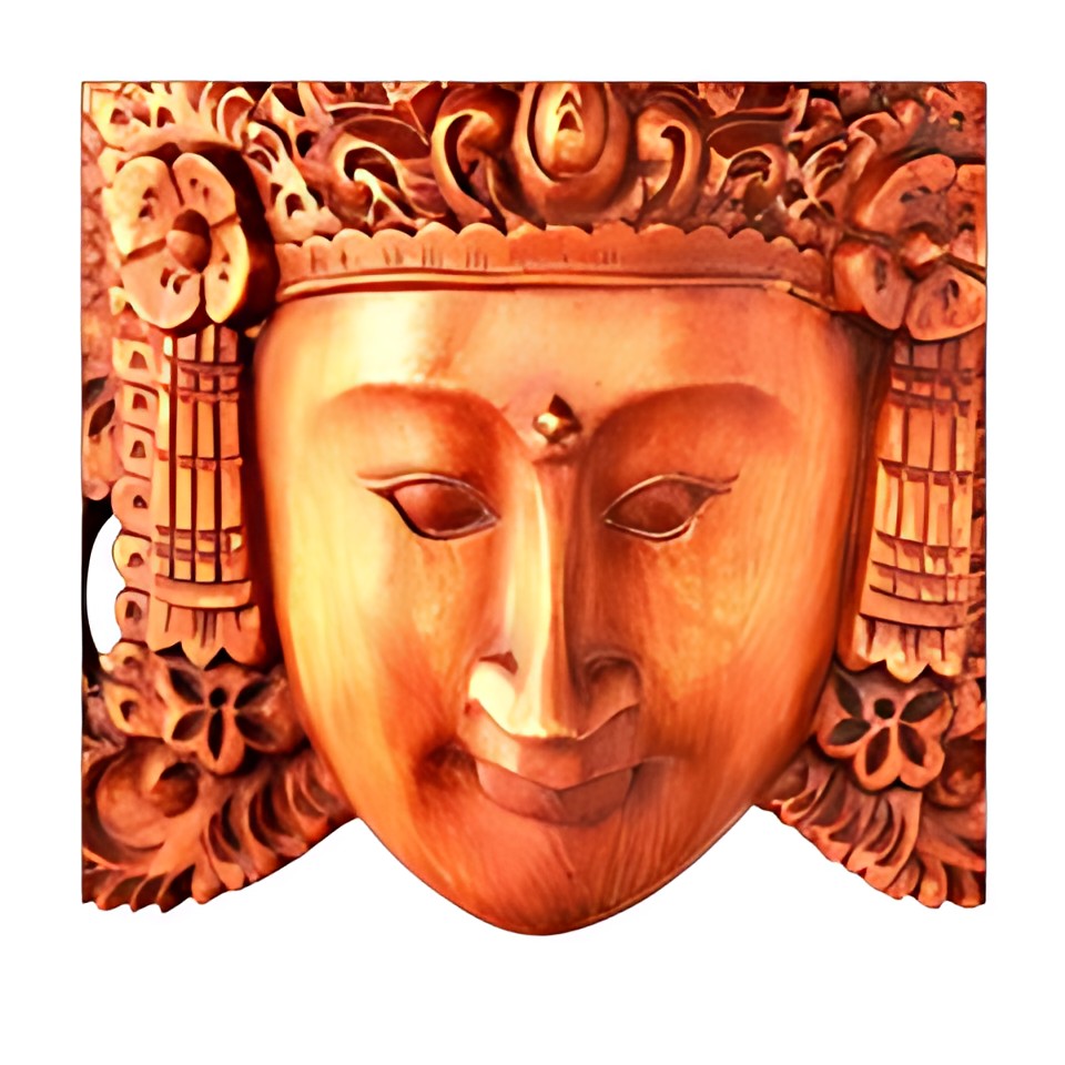Balinese Carved Wood Face Panel by Kazuri