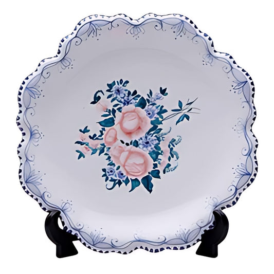 French Porcelain Scalloped Plate with Stand by Kazuri